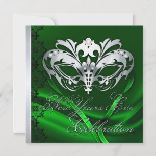 Silver Masquerade Mask Green New Years Uitnodiging