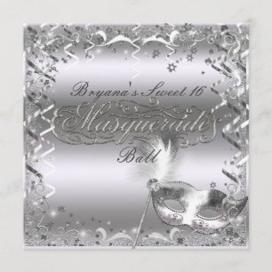 Silver Masquerade Masker Elegant Ball Birthday Par Kaart