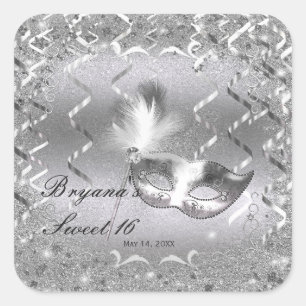 Silver Masquerade Masker Elegant Ball Birthday Par Vierkante Sticker