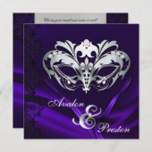 Silver Masquerade Paars Jeweled Wedding Kaart (Voorkant / Achterkant)