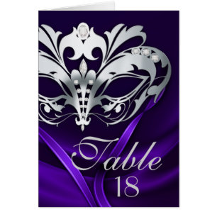 Silver Masquerade Paars Table Number Kaart