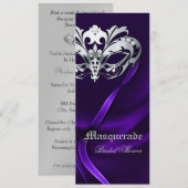 Silver Masquerade Paarse Bridal Shower Uitnodiging (Voorkant / Achterkant)