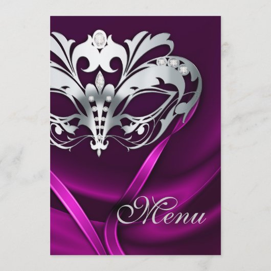 Silver Masquerade Pink Jewel Weddenschap Menu (Achterkant)