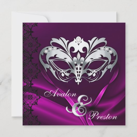 Silver Masquerade Pink Jeweled Wedding Uitnodiging (Voorkant)