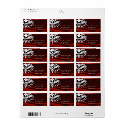 Silver Masquerade Red Jewel Weddenschap Label (Full Sheet)