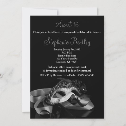 Silver Masquerade Sweet 16 Birthday Invitation Kaart (Voorkant)