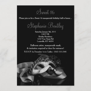 Silver Masquerade Sweet 16 Birthday Invitation Kaart