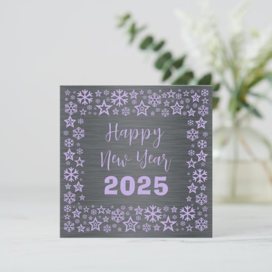 Silver Maue Square wish card with golden stars Feestdagenkaart (Staand voorkant)