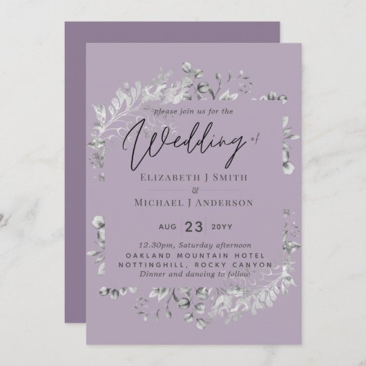 Silver Mauve Paars Botanical Leaf Weddenbudget (Voorkant / Achterkant)