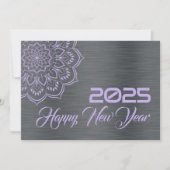 Silver Mauve wish card New Year with mandala Feestdagenkaart (Voorkant)