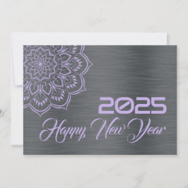 Silver Mauve wish card New Year with mandala Feestdagenkaart