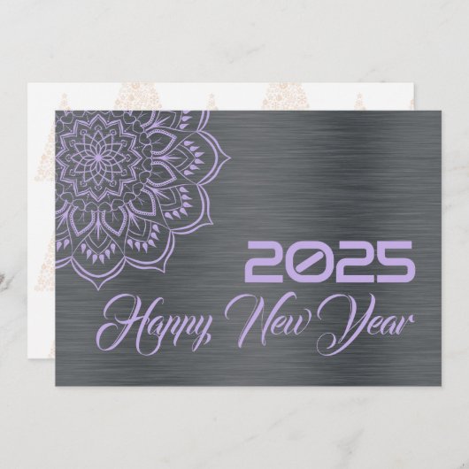 Silver Mauve wish card New Year with mandala Feestdagenkaart (Voorkant / Achterkant)