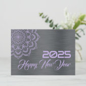 Silver Mauve wish card New Year with mandala Feestdagenkaart (Staand voorkant)