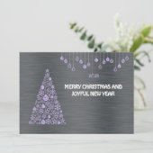 Silver Mauve wish card New Year with tree & bals Feestdagenkaart (Staand voorkant)