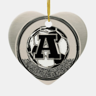 Silver Medal Soccer Monogram Letter A Keramisch Ornament