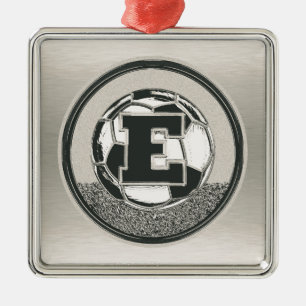 Silver Medal Soccer Monogram Letter E Metalen Ornament