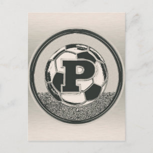 Silver Medal Soccer Monogram Letter P Briefkaart