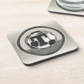 Silver Medal Soccer Monogram Letter T Bier Onderzetter (Linkerzijde)