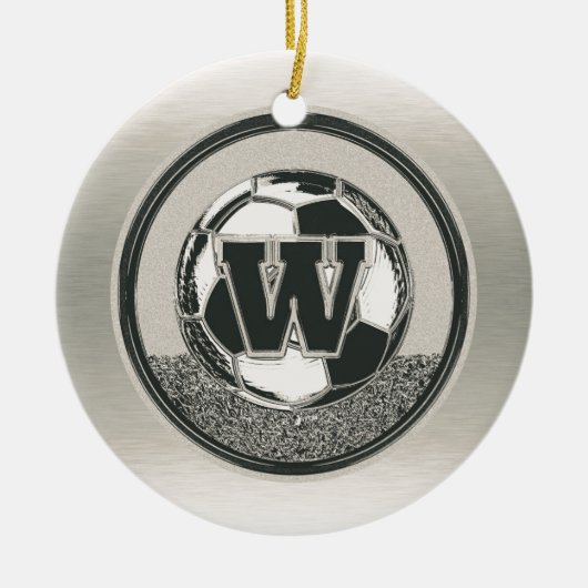 Silver Medal Soccer Monogram Letter W Keramisch Ornament (Voorkant)