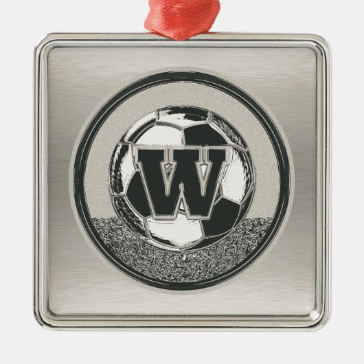 Silver Medal Soccer Monogram Letter W Metalen Ornament (Voorkant)