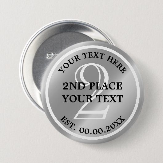 Silver Medal-toets voor 2e plaats in concurrentie Ronde Button 7,6 Cm (Voorkant /achterkant)