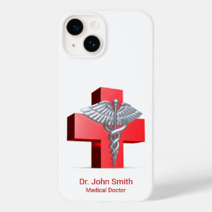 Silver Medical 3D Caduceus Cross Red Case-Mate iPhone 14 Hoesje