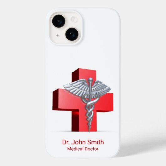 Silver Medical 3D Caduceus Cross Red Case-Mate iPhone Case (Achterkant)