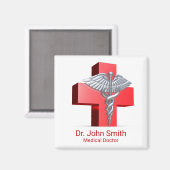 Silver Medical 3D Caduceus Cross Red Magneet (Voorkant / Achterkant)