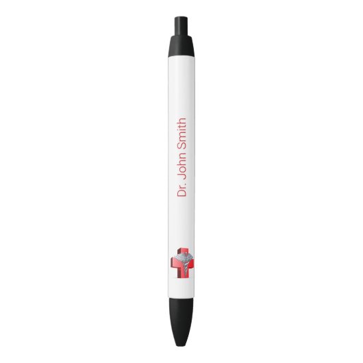 Silver Medical 3D Caduceus Cross Red Zwarte Inkt Pen (Voorkant Verticaal)