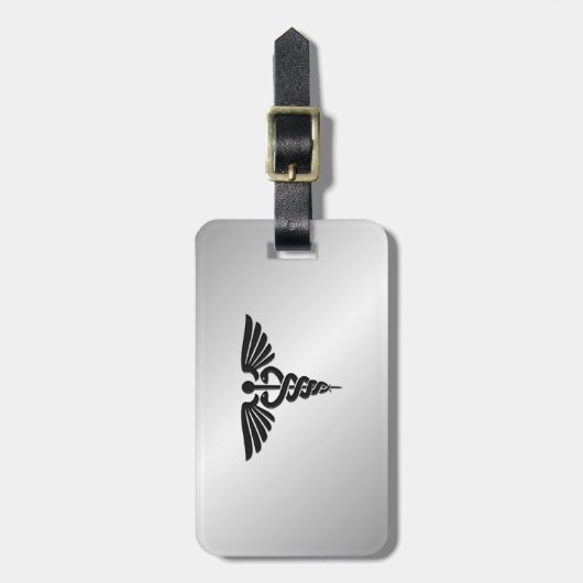 Silver Medical Caduceus Bagagelabel (Voorkant verticaal)