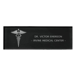 Silver Medical Caduceus Black Persoonlijk Naambadge