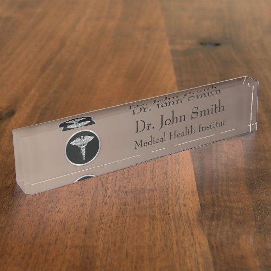 Silver Medical Caduceus - Desk Name plate Naambordje (Zijkant)