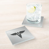 Silver Medical Caduceus Glazen Onderzetter (Schuin)
