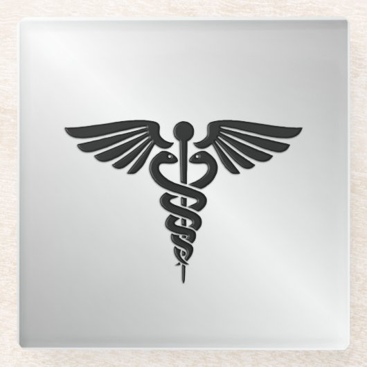 Silver Medical Caduceus Glazen Onderzetter (Voorkant)