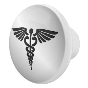 Silver Medical Caduceus Keramische Knop