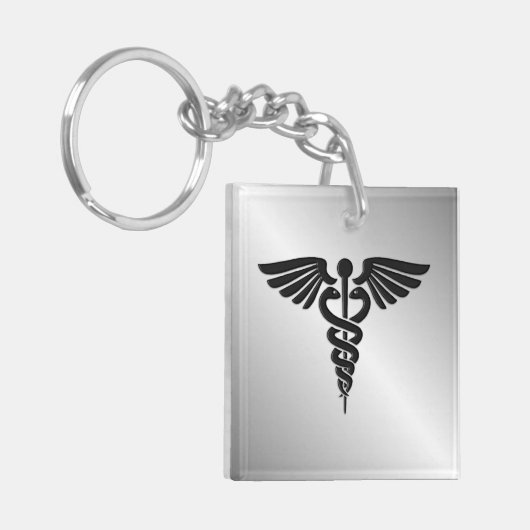 Silver Medical Caduceus Sleutelhanger (Voorkant Links)