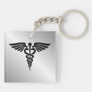 Silver Medical Caduceus Sleutelhanger