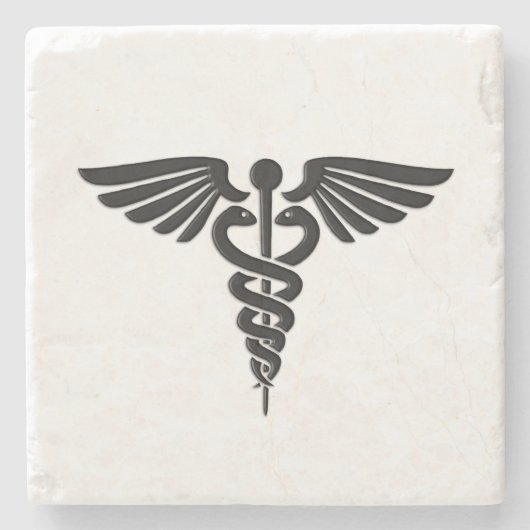 Silver Medical Caduceus Stenen Onderzetter (Voorkant)