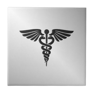 Silver Medical Caduceus Tegeltje