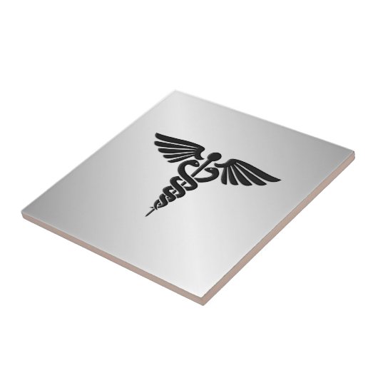 Silver Medical Caduceus Tegeltje (Zijkant)