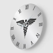 Silver Medical Caduceus w Black Numerals Grote Klok (Hoek)
