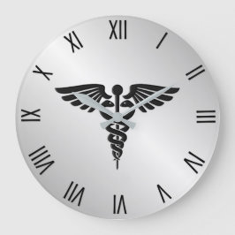 Silver Medical Caduceus w Black Numerals Grote Klok