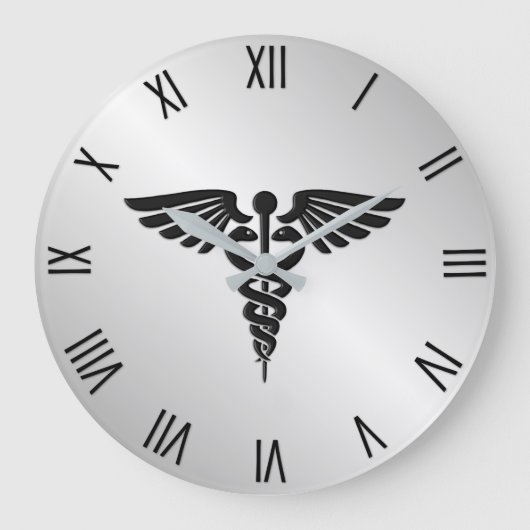 Silver Medical Caduceus w Black Numerals Grote Klok (Voorkant)