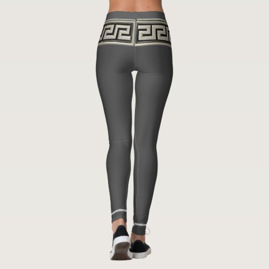 Silver Medusa Griekse sleutel op grijze Leggings (Achterkant)