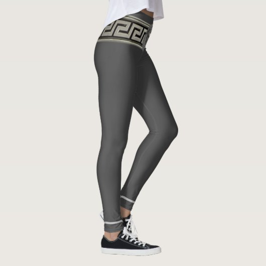 Silver Medusa Griekse sleutel op grijze Leggings (Rechts)