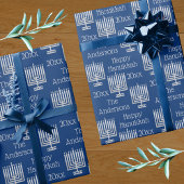 Silver Menorah Blue Chic Hanukkah persoonlijke Cadeaupapier
