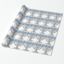 Silver Menorah Hanukkah Wrapping Paper