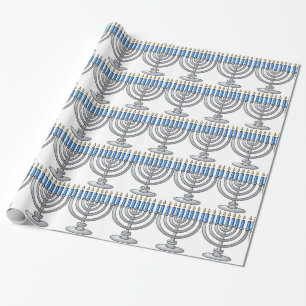 Silver Menorah Hanukkah Wrapping Paper Cadeaupapier