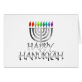 Silver Menorah Rainbow Flames Happy Hanukkah (Voorkant Horizontaal)