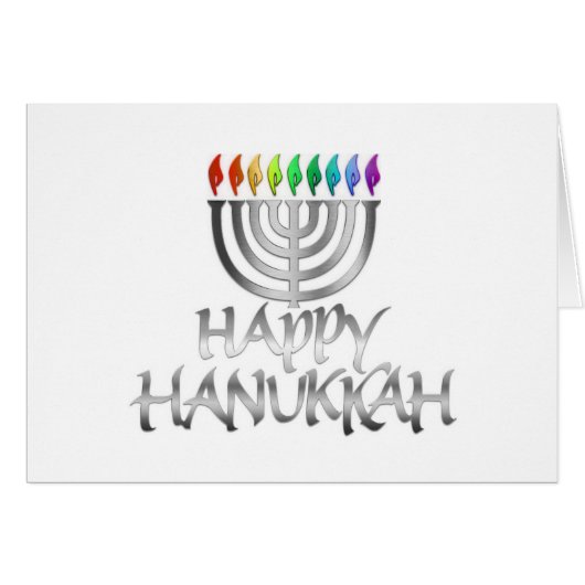 Silver Menorah Rainbow Flames Happy Hanukkah (Voorkant Horizontaal)